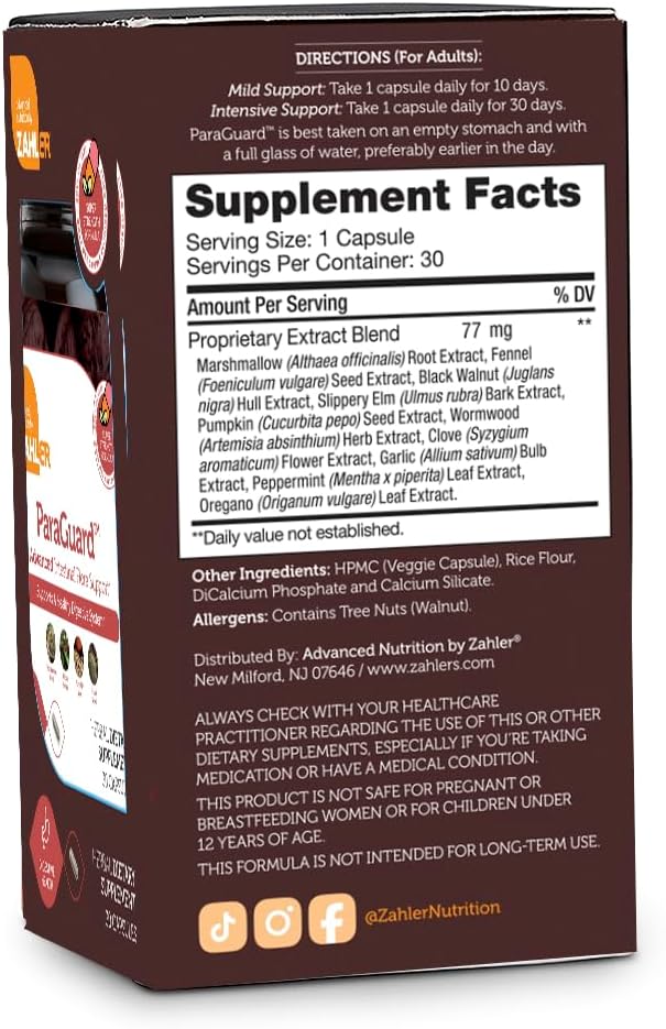 Zahler ParaGuard Capsules - Gut Health Supplement with Wormwood, Garlic, Pumpkin Seed, Clove - Natural Support for Humans - Certified Kosher - 30 Count - Espot.com.au