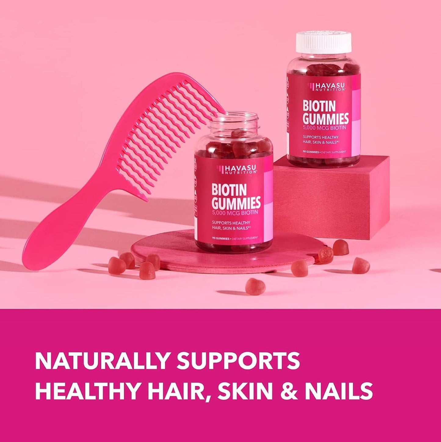 5000mcg Biotin Gummies for Hair, Skin, & Nails - Vegan Supplement - GLP-1 Nutritional Support - Promotes Healthy Hair & Skin - Vitamin B7 - Strawberry Flavor - 90 Count - Espot.com.au