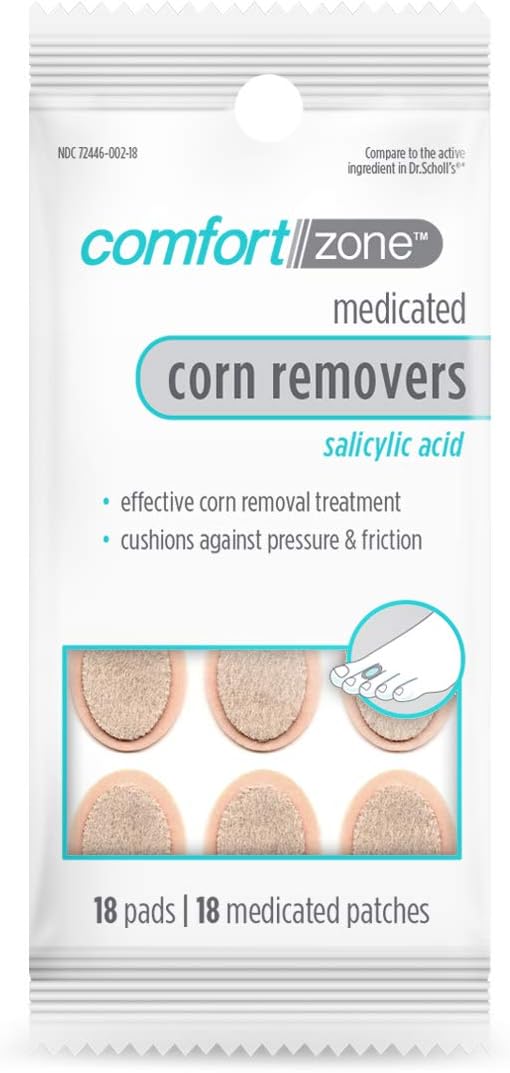 Medicated Corn Remover Patches with Salicylic Acid for Effective Corn Removal - 18 Patches and 18 Protective Pads by Comfort Zone - Espot.com.au