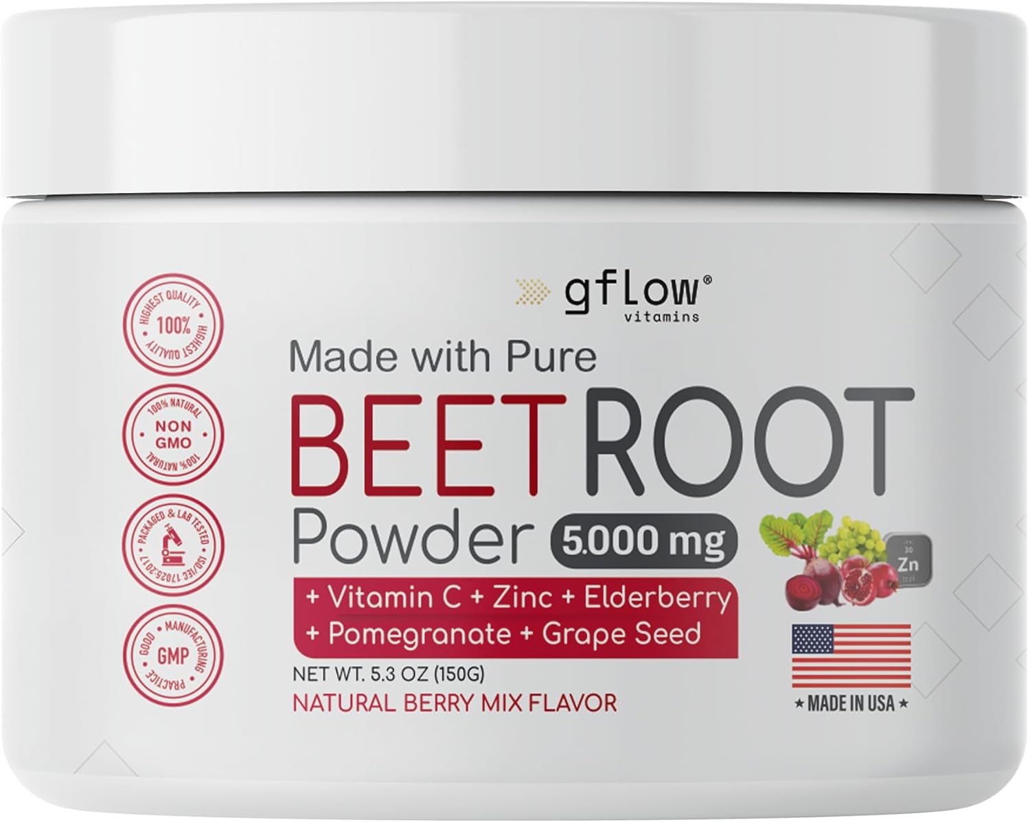 Beet Root Powder Supplement - Boost Nitric Oxide & Heart Health - Non-GMO Superfood with Natural Berry Flavor - 30 Servings - Espot.com.au