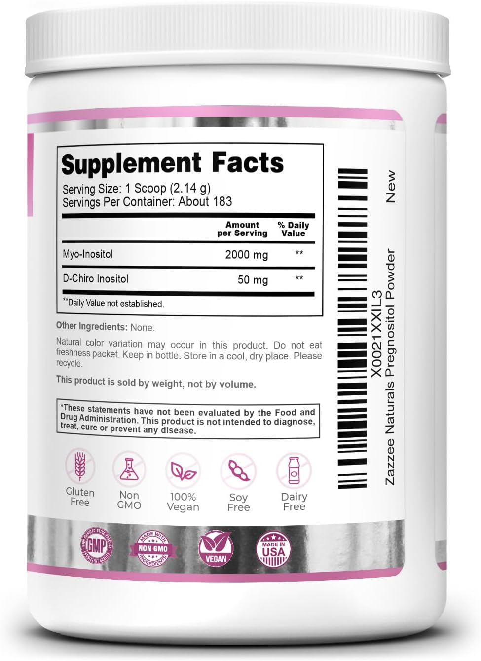 6 Month Supply of Zazzee PREGNOSITOL Powder - Fertility Blend with Myo-Inositol and D-Chiro-Inositol 40:1 Ratio - Premium Vegan Formula with Free Scoop - 183 Servings, All-Natural and Non-GMO - Espot.com.au