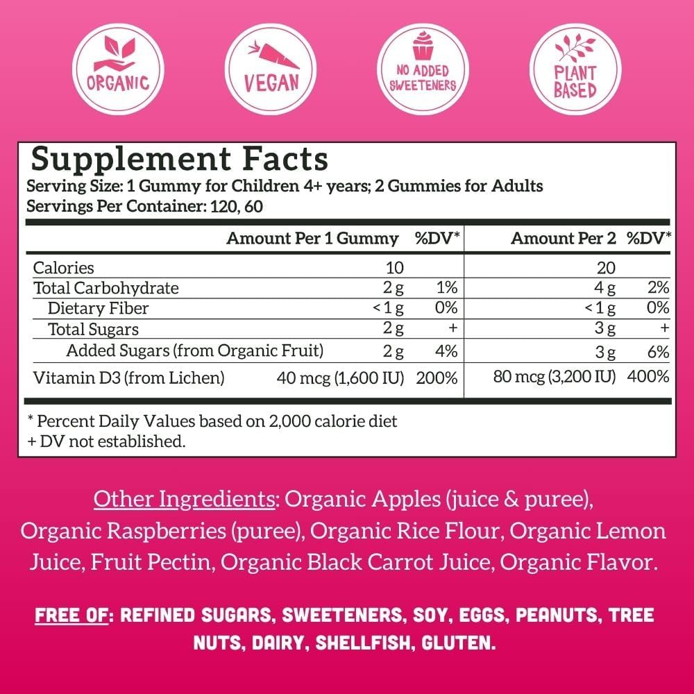 organic-raspberry-vitamin-d3-gummies-for-kids-adults---vegan-no-added-sugar-200-dv-each---120-count---llama-naturals-2