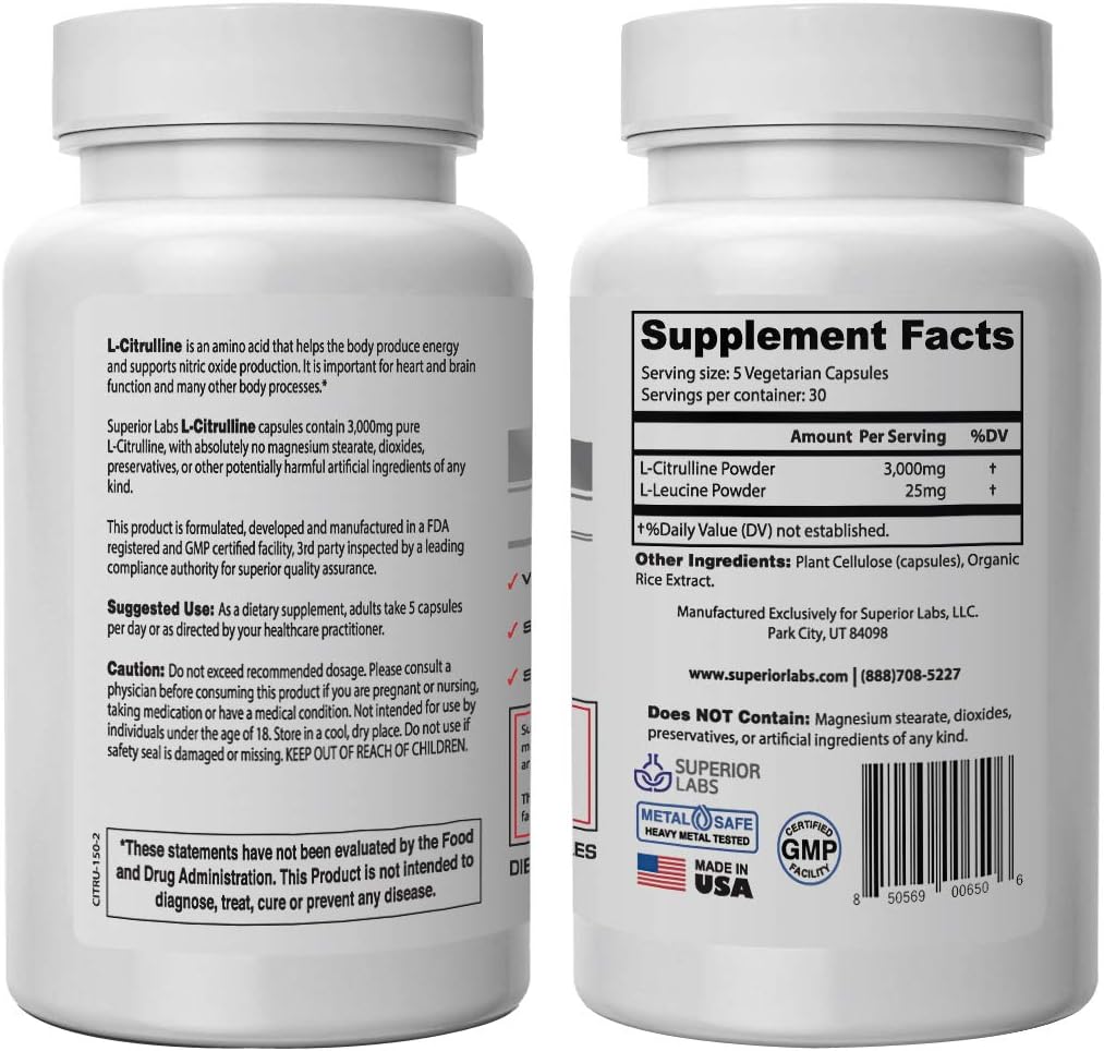 high-quality-l-citrulline-supplement---3000mg-dosage---150-veg-caps---promotes-vasodilation-energy-heart-health---superior-labs-2