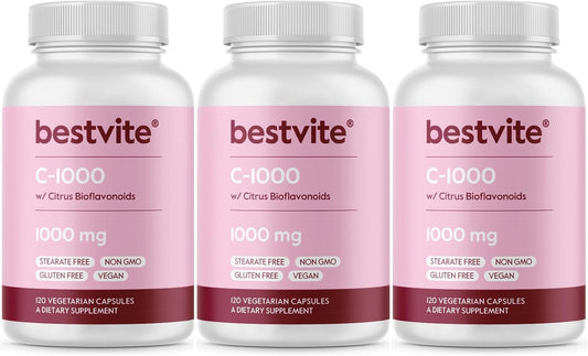 360 Vegetarian Capsules of BESTVITE Vitamin C 1000mg with Citrus Bioflavinoids - Vegan, Non GMO, Gluten Free - 3 Month Supply - Espot.com.au