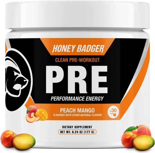 peach-mango-honey-badger-pre-workout-powder---keto-vegan-energy-supplement-for-men-women-with-beta-alanine-caffeine---30-servings-1