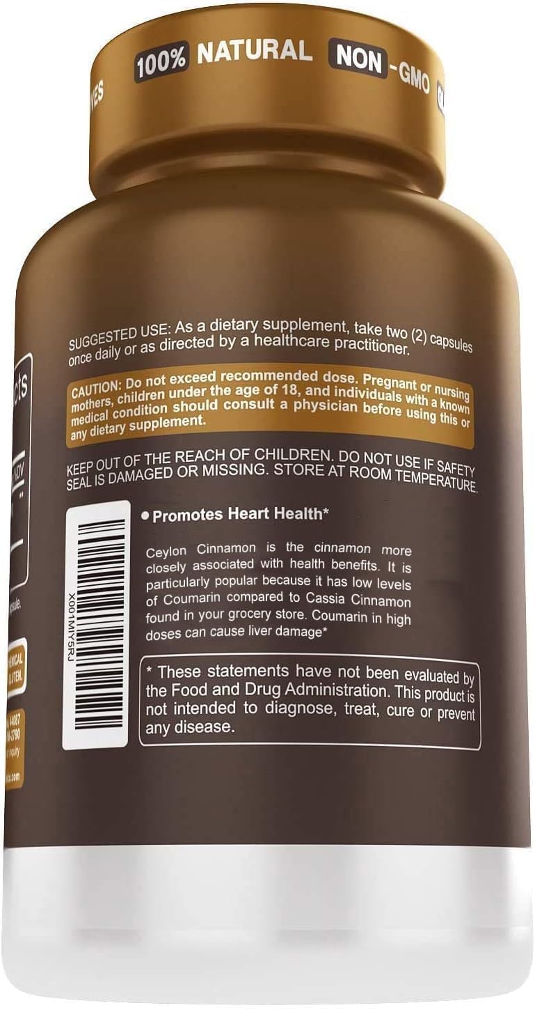 Herbtonics Ceylon Cinnamon Capsules - 1500mg, 120ct | Immune Support, Weight Management | Non-GMO, Gluten-Free - Espot.com.au