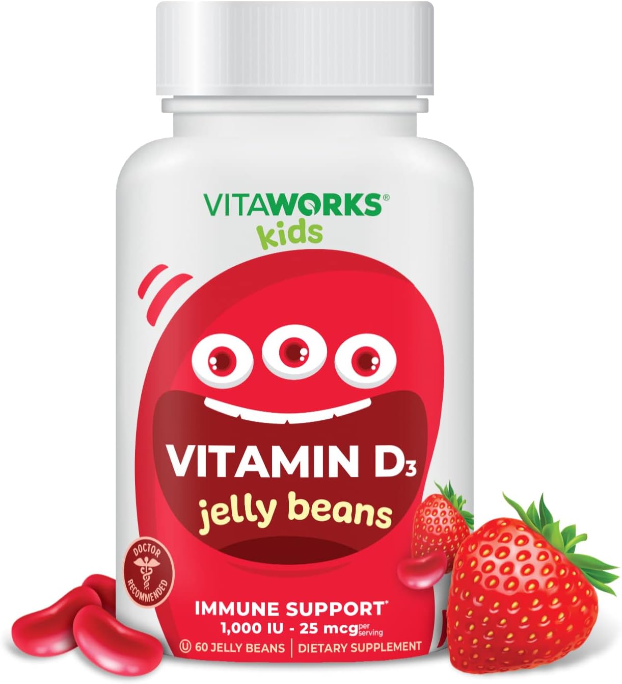Children's Immune Support Vitamin D Gummies - 1000 IU Strawberry Flavor, Vegetarian, Non-GMO, Gluten & Nut Free - 60 Count - Espot.com.au