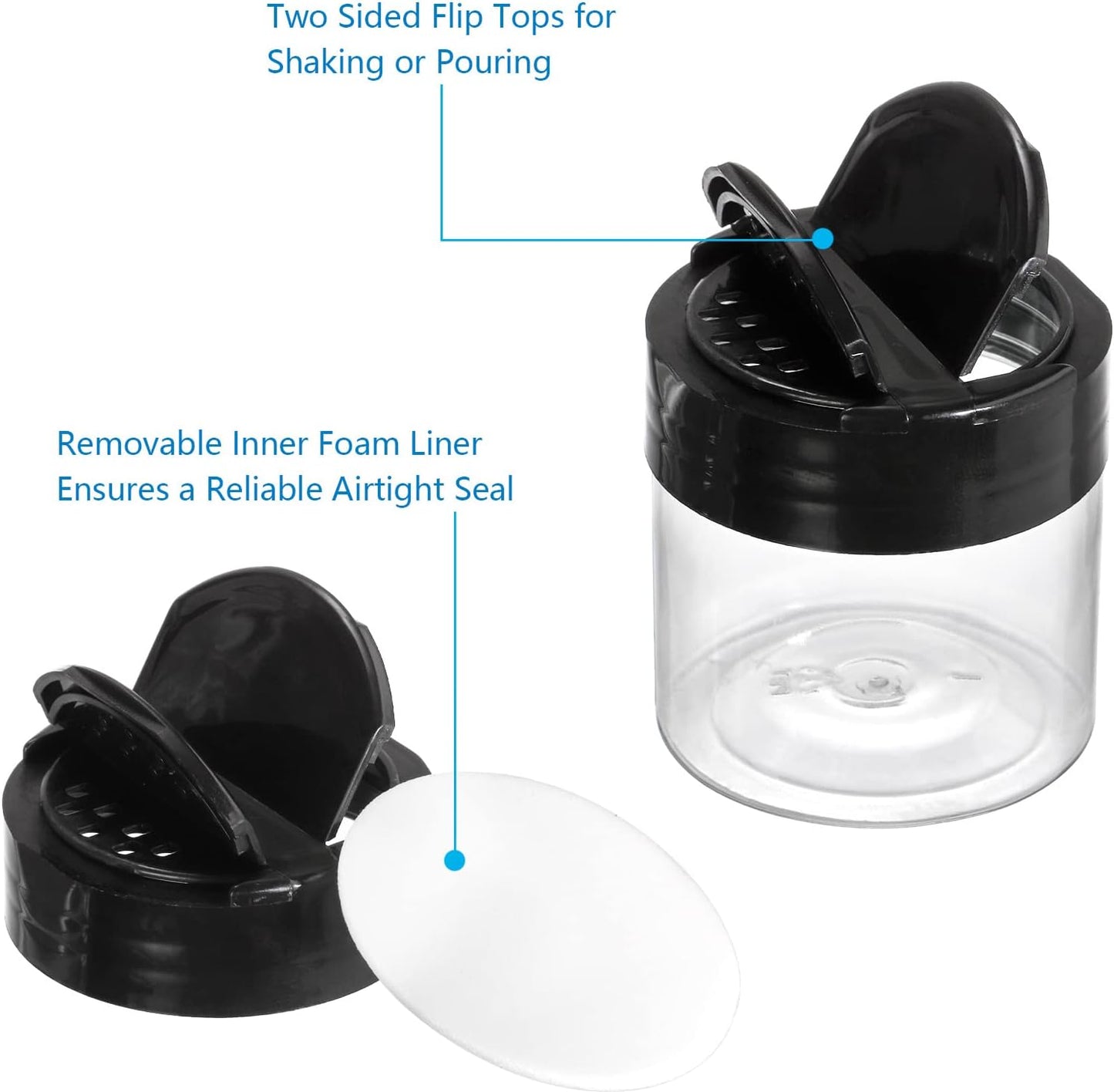 30-pack-clear-plastic-jars-4-oz-with-black-flip-cap-for-pouring-or-shaking---round-food-safe-storage-containers-for-spices-powders-cosmetics-crafts-2