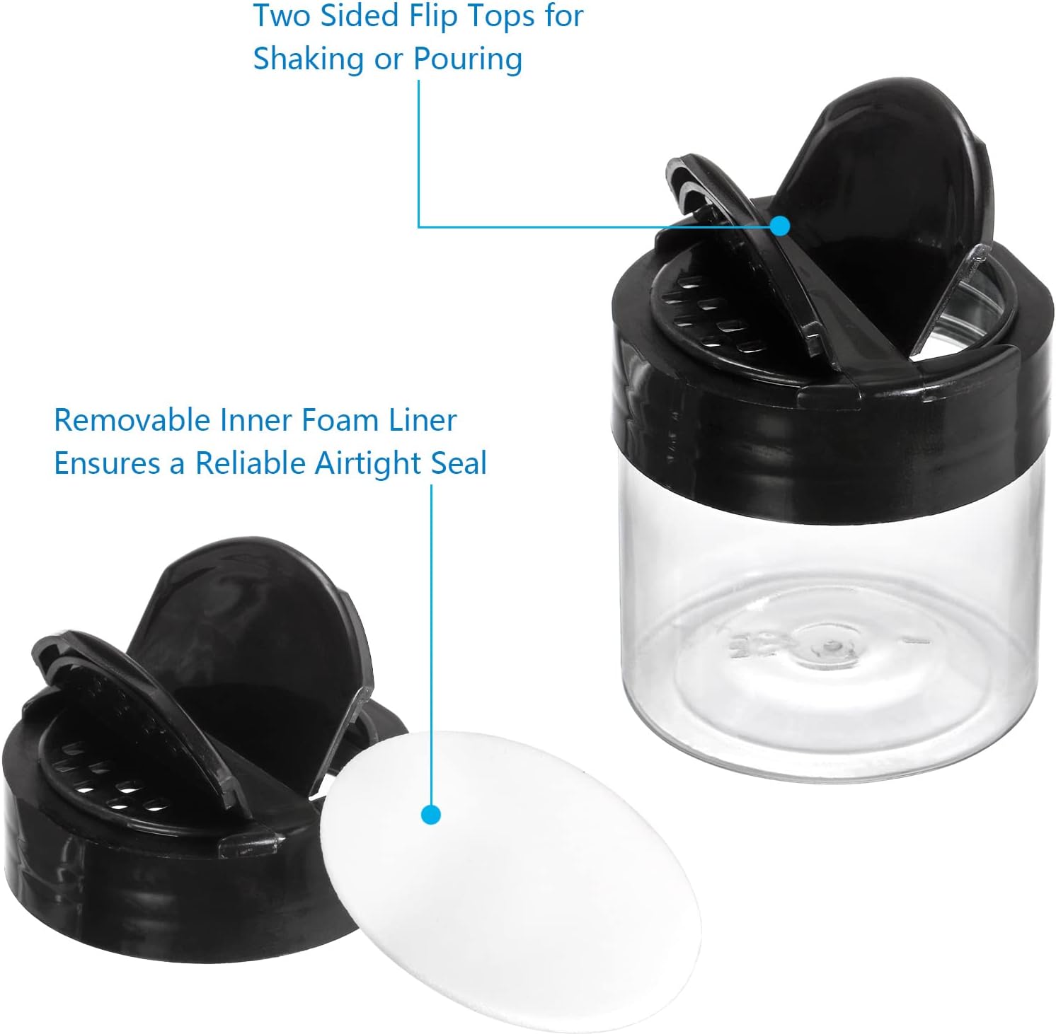 30-pack-clear-plastic-jars-4-oz-with-black-flip-cap-for-pouring-or-shaking---round-food-safe-storage-containers-for-spices-powders-cosmetics-crafts-2