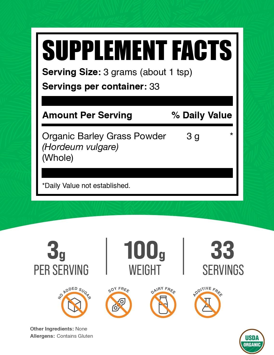 bulksupplementscom-organic-barley-grass-powder---vegan-green-superfood-powder---100g-35-oz---pack-of-1---barley-powder-3g-per-serving-2