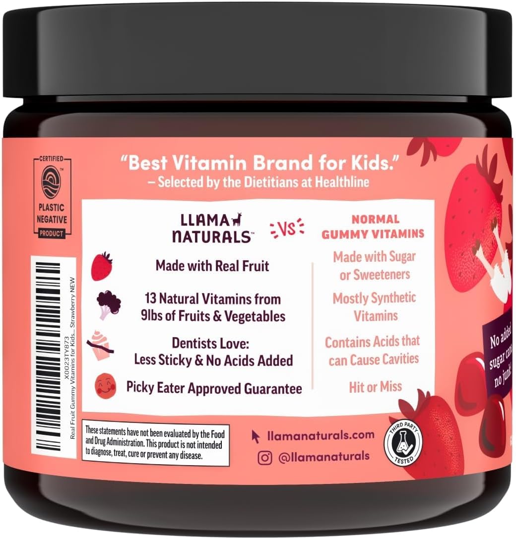 organic-llama-naturals-vegan-gummy-vitamins-for-kids---real-fruit-no-added-sugar-whole-food-multivitamin---90-ct-strawberry-chewables-plant-based-beta-carotenes---toddler-supplement-2