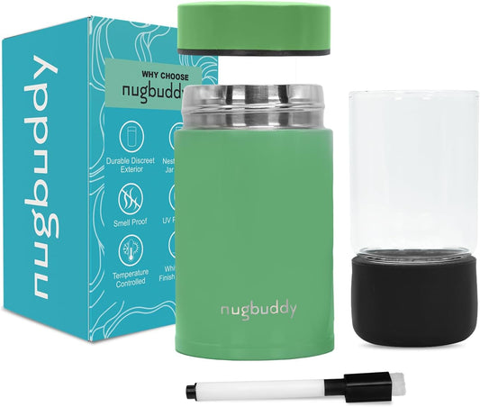 Mini Airtight Storage Container with Nested Glass Jar - Vacuum Sealed Insulated, UV Protection, Temperature Controlled Stainless Steel - Whiteboard Finish with Marker - 100 ml (1/4 Oz) - Espot.com.au