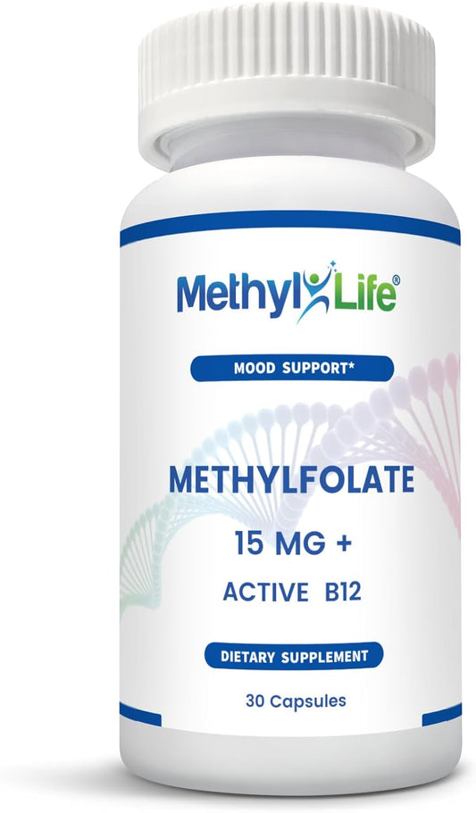 Professional Strength Methyl-Life L-Methylfolate 15mg Plus B12 & Inositol - Pharmaceutical Grade Active Folate Supplement - 30 Capsules - Espot.com.au