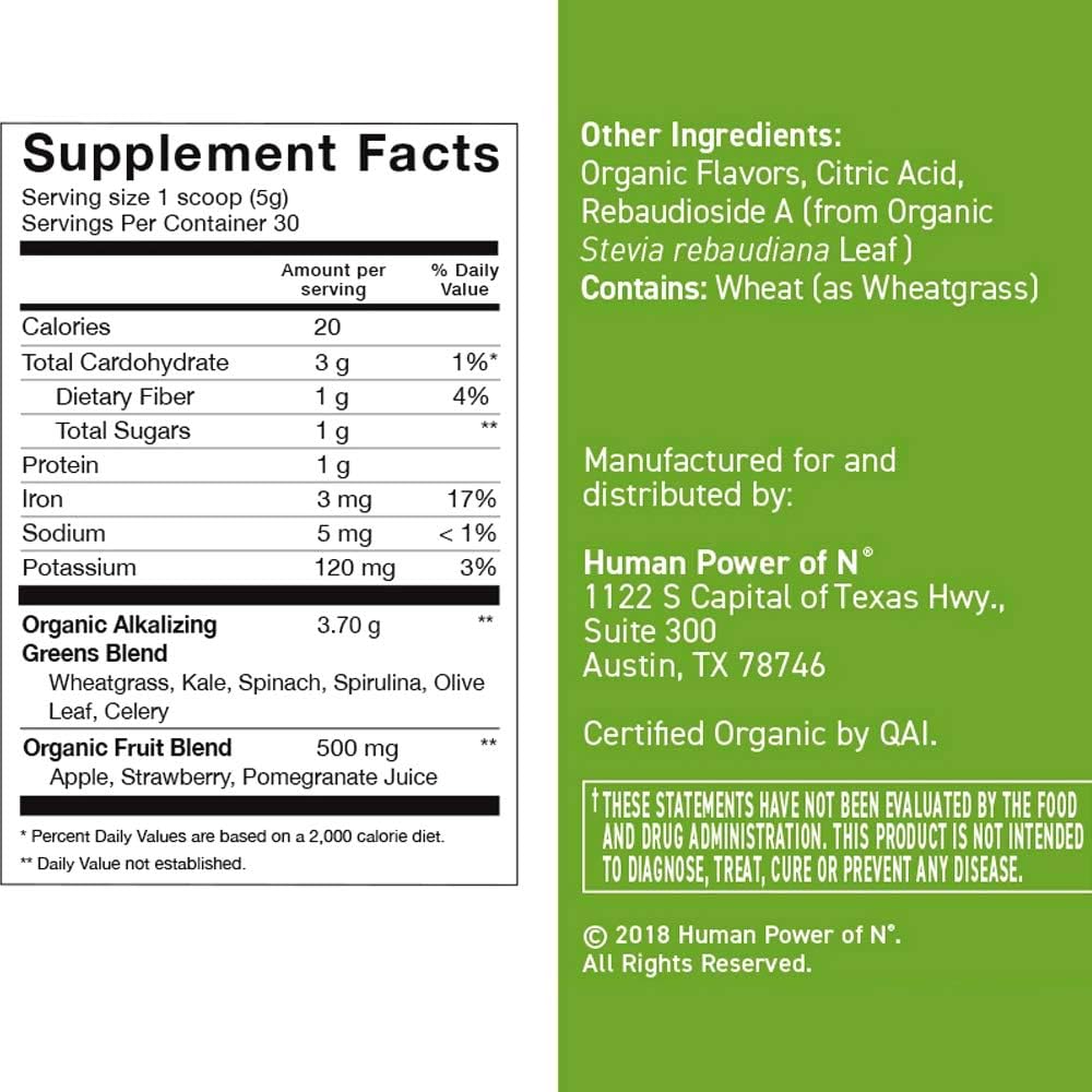 Organic HeartGreens Superfood Powder with Wheatgrass, Kale, Spinach, and Spirulina - USDA Organic Non-GMO, Green Apple Flavor - 5.29oz by humanN - Espot.com.au