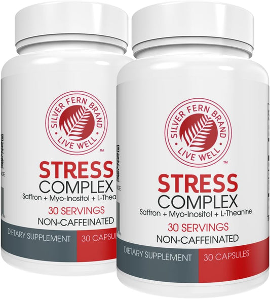 Natural Stress Relief Supplement Pack - Non-Caffeinated with Saffron, L-Theanine, & Myo-Inositol - Promotes Better Sleep, Mood, and Anxiety Relief - Silver Fern Stress Complex Supplement (2 Pack) - Espot.com.au