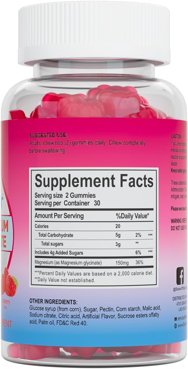 Raspberry Magnesium Gummy Supplement for Adults - Biobor Magnesium Glycinate Gummies for Relaxation, Stress Relief, Muscle, Bone, and Sleep Support (60 Count) - Espot.com.au