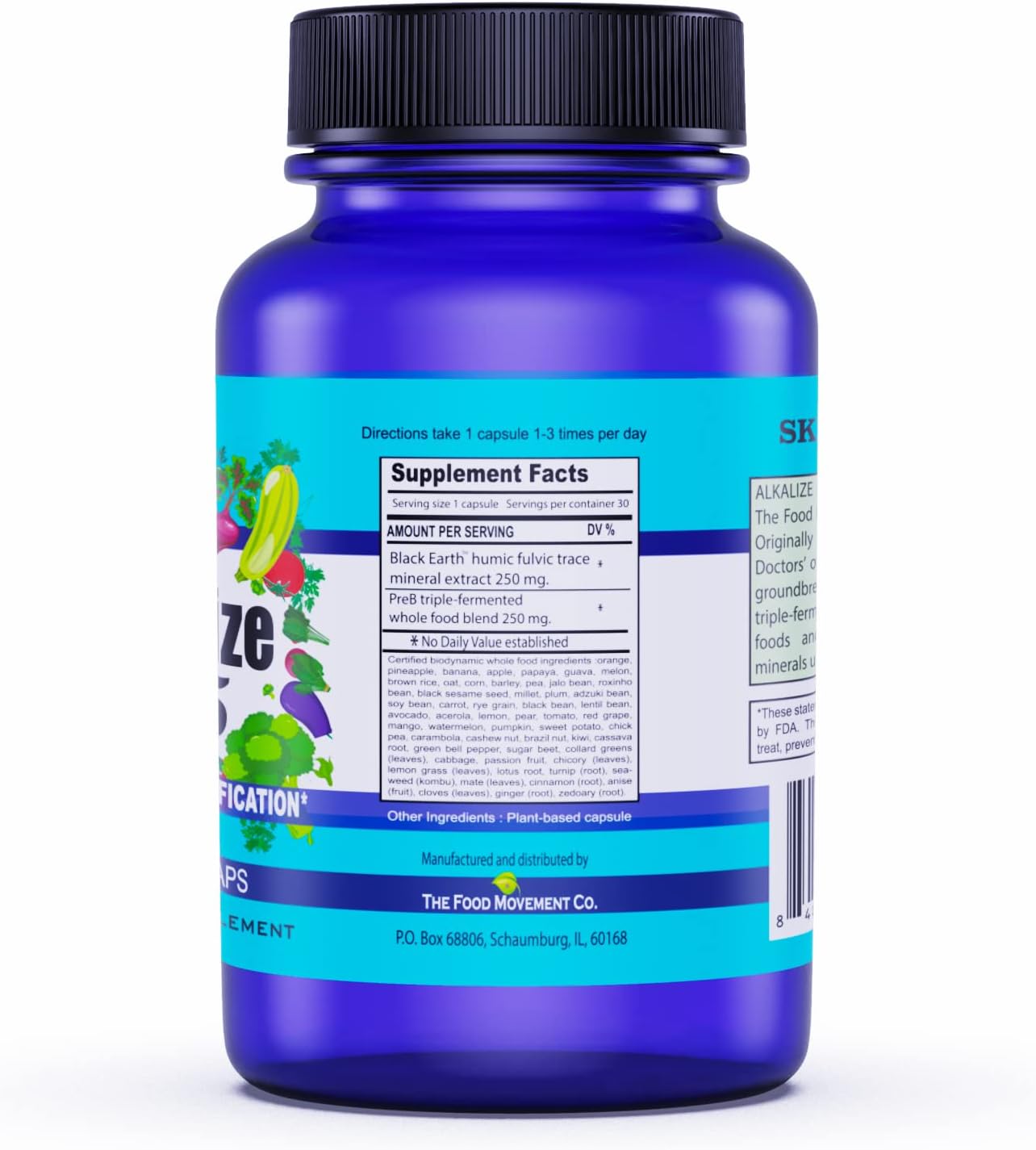 Alkalize 55 - Fermented Foods with Black Earth Humic Fulvic Trace Minerals for pH Balance and Immune Support - 30 Vegan Capsules - Espot.com.au
