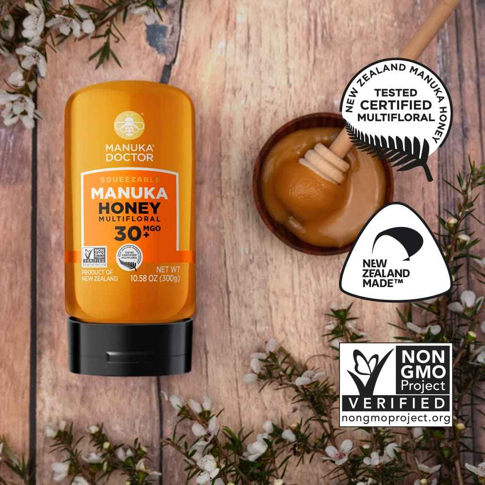 Raw Manuka Honey MGO 30+ SQUEEZY - 100% Pure New Zealand Honey - Certified & Guaranteed - Non-GMO - 10.58 oz
