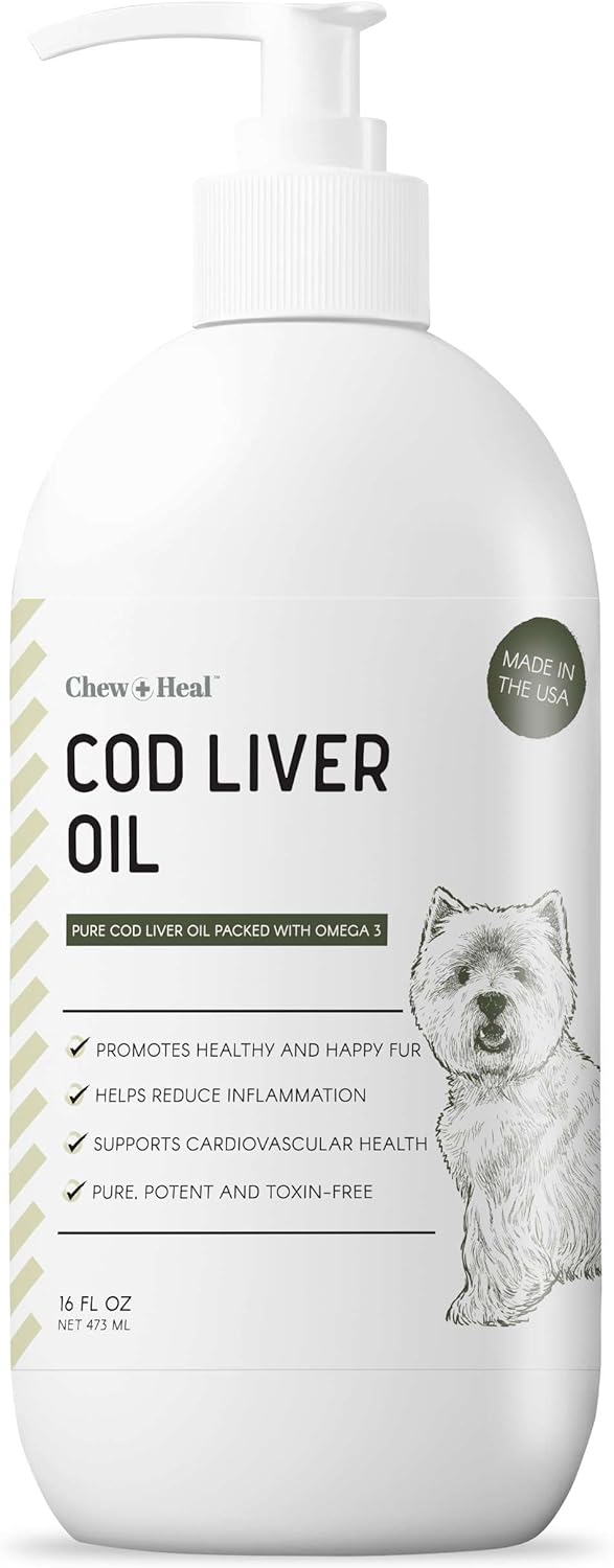 chew-heal-labs-pure-cod-liver-oil-for-dogs---16-oz-pump-cap-bottle---with-omega-3-omega-6-vitamin-a-vitamin-d---promotes-skin-coat-heart-joint-immune-health---itch-reduction-1