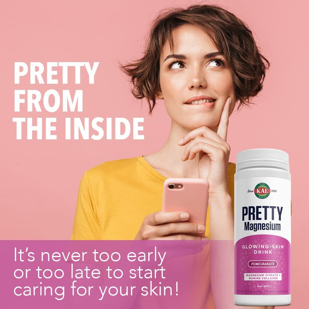 KAL Magnesium Skin Health Drink with Marine Collagen | Glowing Skin Support | Cellular Health | 325mg Magnesium Citrate | 10.7oz, 70 Servings - Espot.com.au