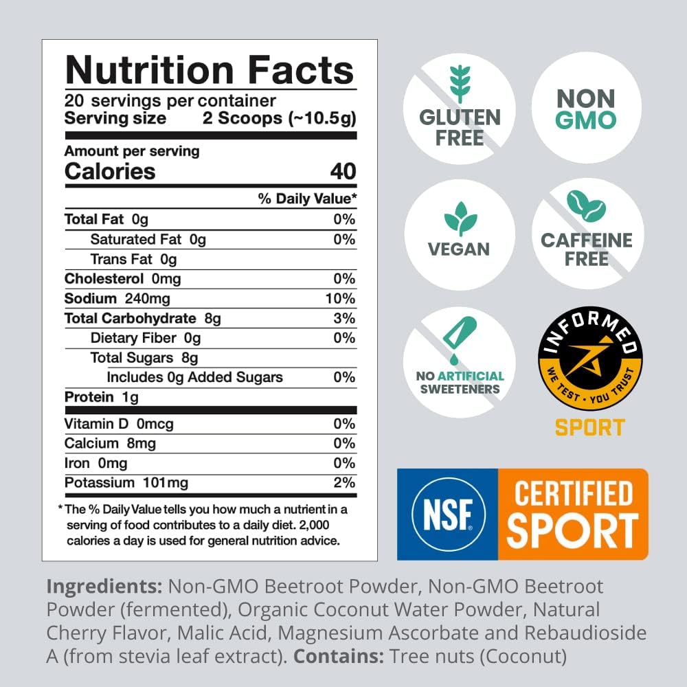 humanN SuperBeets Sport Endurance Pre Workout Powder - NSF Certified - Nitric Oxide Supplement - Wild Cherry Flavor, 20 Servings - Caffeine & Creatine Free Energy Booster - Espot.com.au