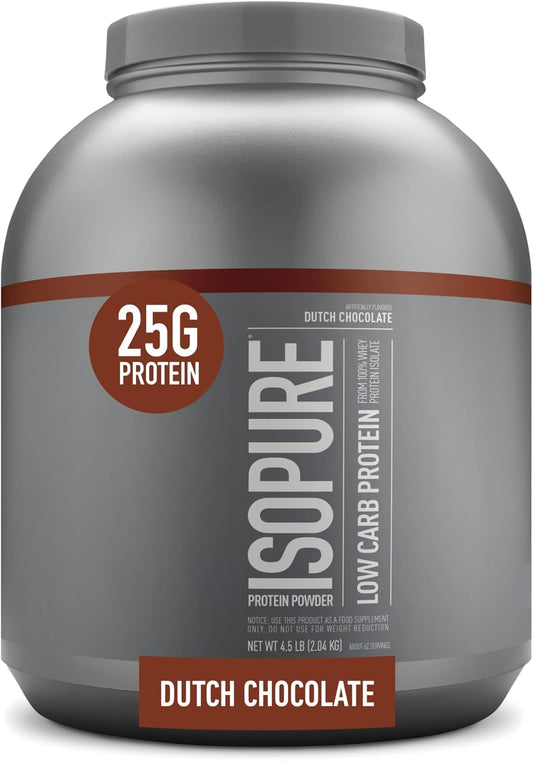 Isopure Low Carb Whey Isolate Protein Powder - Dutch Chocolate Flavor, 25g Protein, 4.5 Lbs - Gluten & Lactose Free with Vitamins - 62 Servings - Espot.com.au