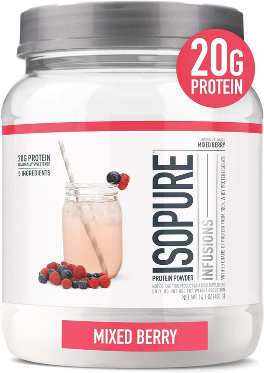 Isopure Clear Whey Isolate Protein Powder Infusions - Mixed Berry Flavor, 20g Protein, Lactose & Gluten Free - 14.1 Oz, 16 Servings - Espot.com.au