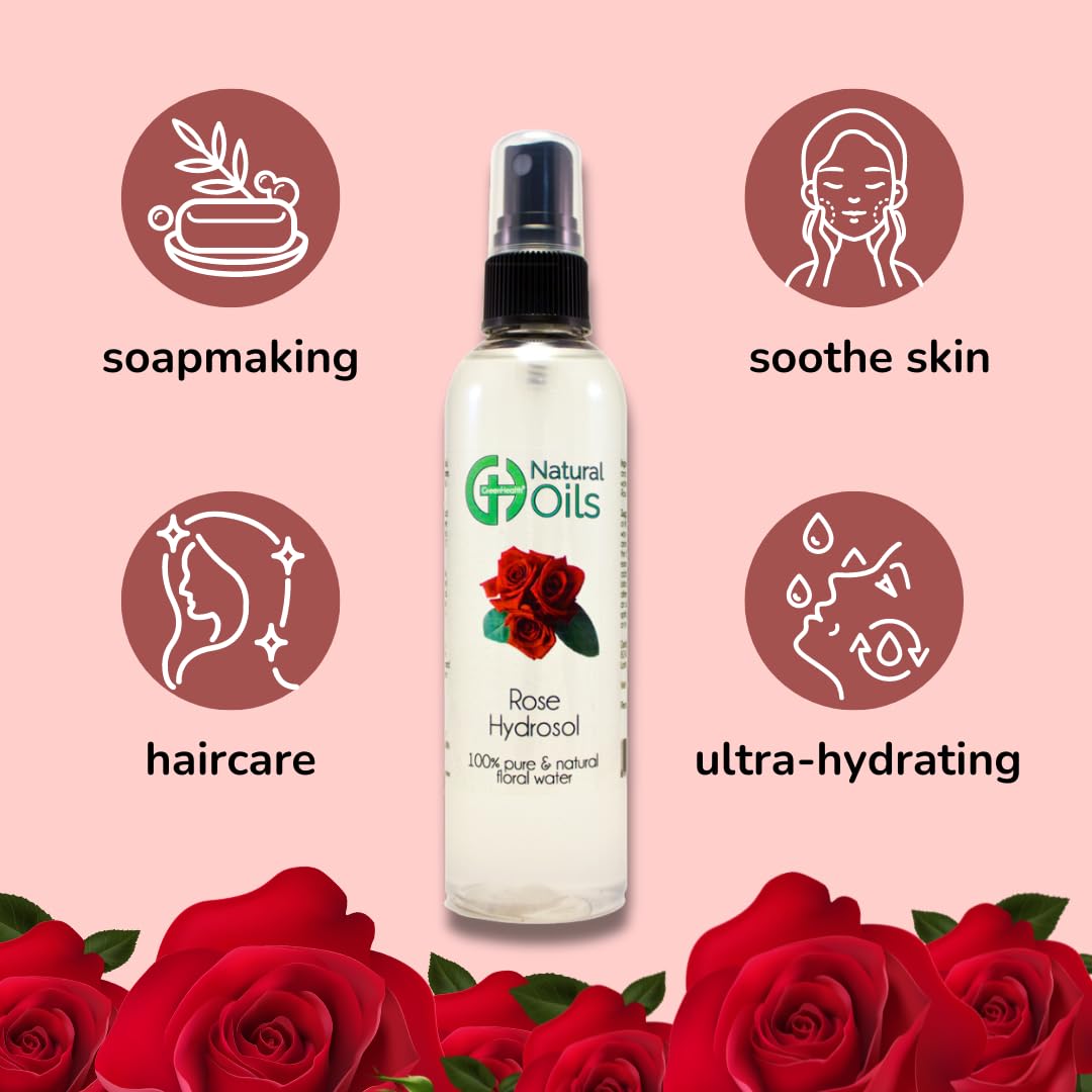 4 oz GreenHealth Rose Hydrosol Floral Water in Plastic Bottle with Black Spray Cap - Natural Face Toner and Skin Refresher for Hydration and Soothing - Espot.com.au