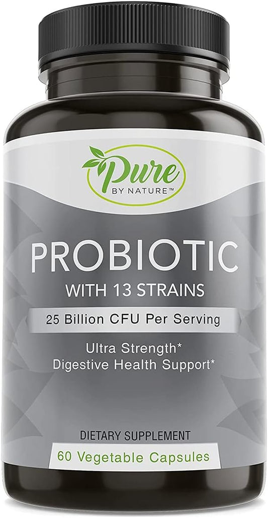 Pure By Nature Shelf Stable Probiotics - 60 Vegan Capsules for Digestive & Gut Health, Immunity Support - Soy & Gluten-Free Formula for Men and Women - Espot.com.au