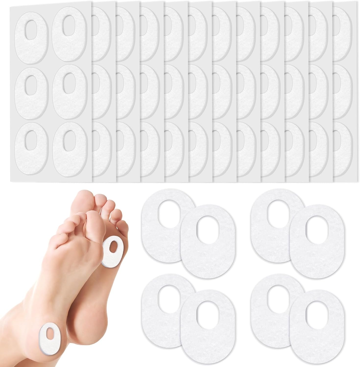 72-Piece Soft Felt Callus Pads for Feet - Self-Adhesive Foot Corn Cushions for Men and Women - Pain Relief for Calluses, Corns, Blisters, Toes, and Heels - White - Espot.com.au