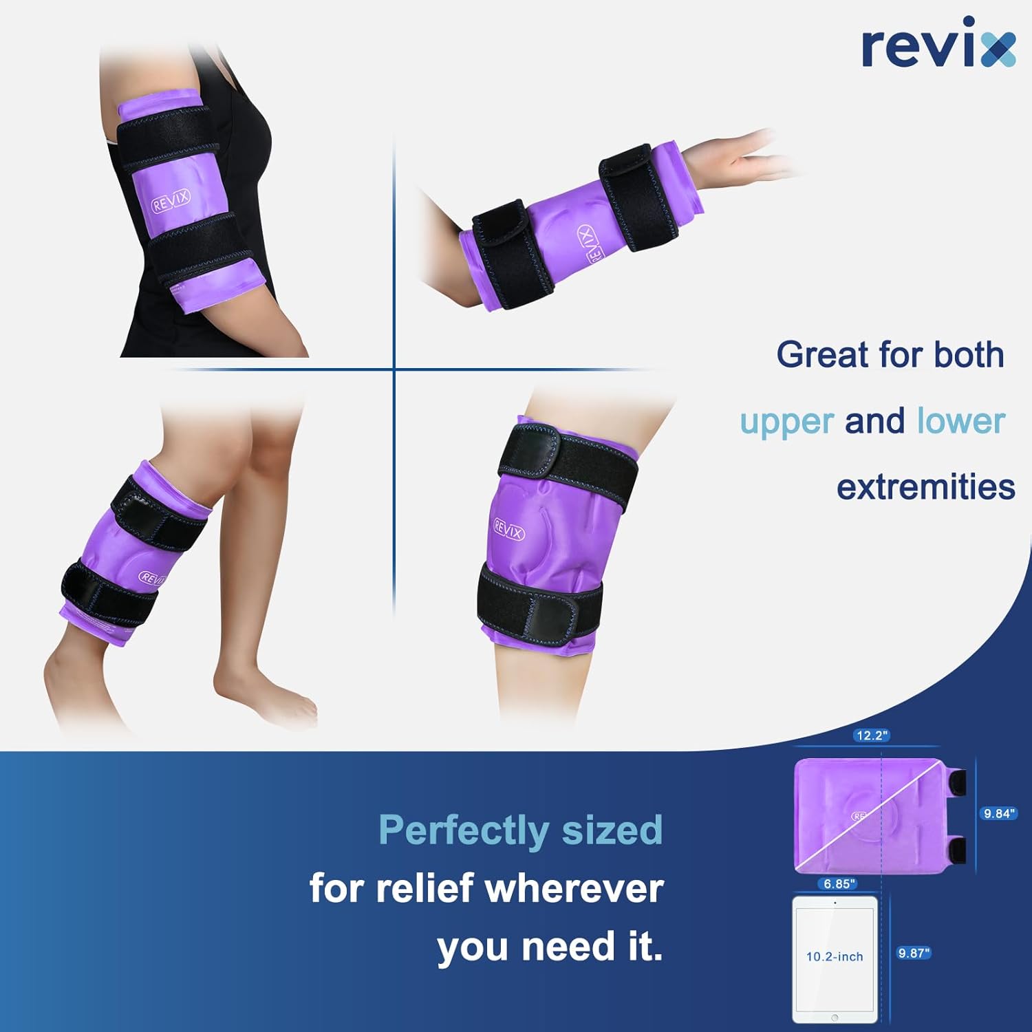 Set of 2 REVIX Reusable Knee Ice Pack Wraps for Cold Compression Therapy and Post-Workout Recovery - Gel Ice Packs with Plush Cover - Espot.com.au