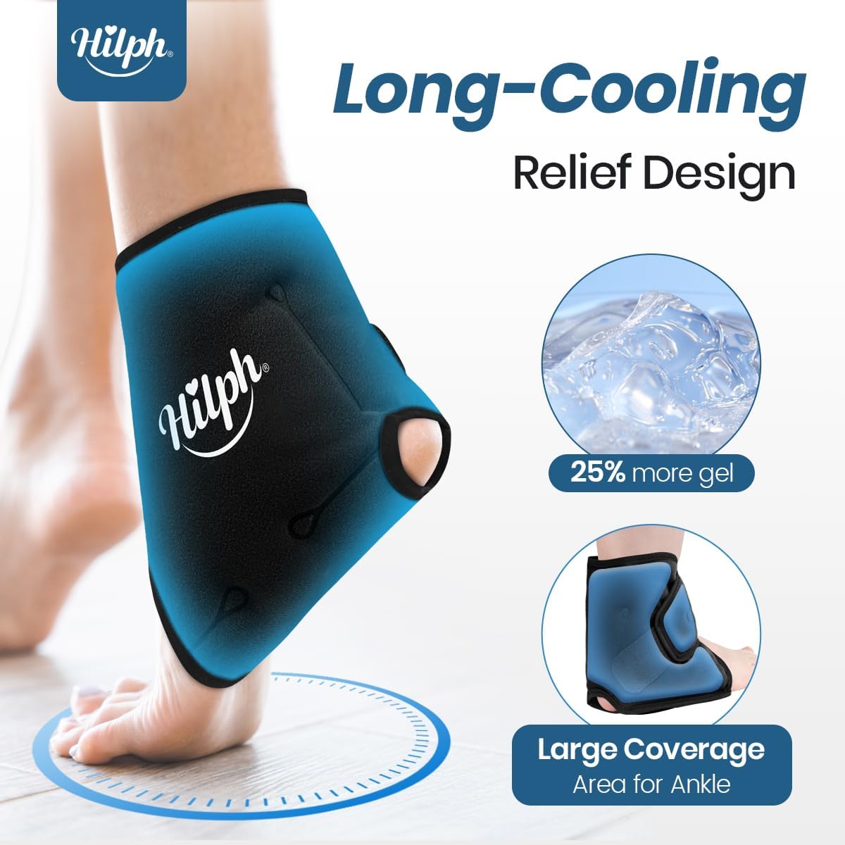 Reusable Gel Ice Pack Ankle Wrap for Injuries - Hot Cold Therapy for Sprained Ankle, Swelling, Bruises - Hilph Ankle Ice Pack (Black) - Espot.com.au