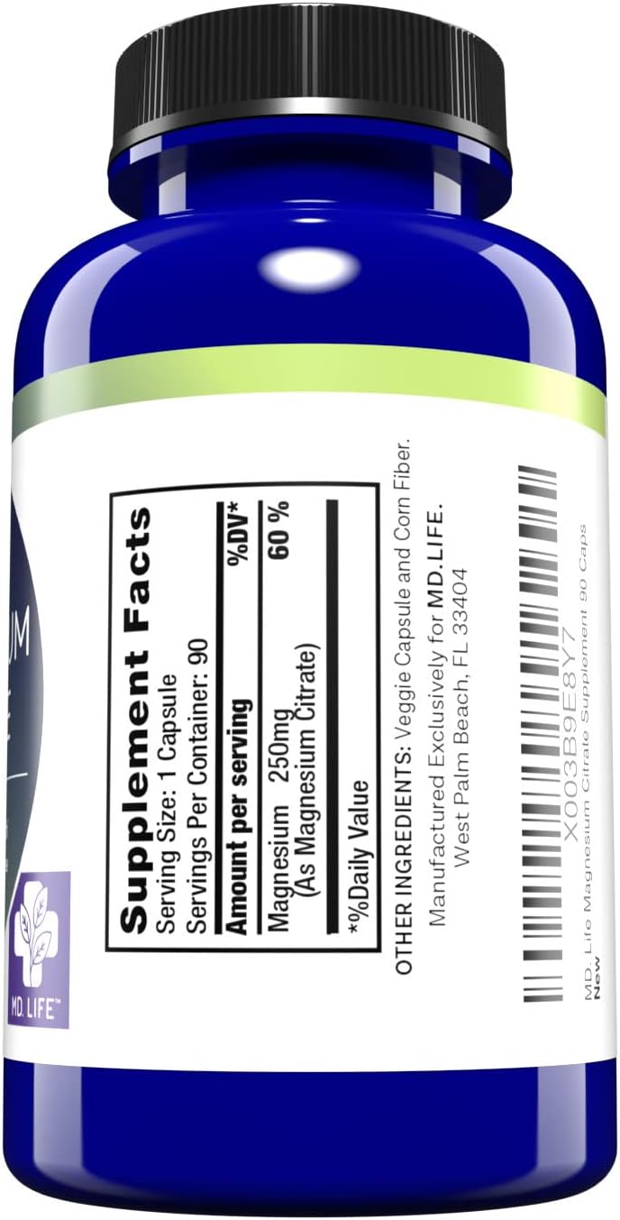 MD.LIFE Magnesium Potassium Supplement - 90 Capsules - Citrate Blend - 90 Count Capsules for Heart Health & Muscle Function - Espot.com.au