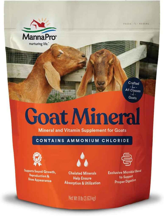Manna Pro Goat Mineral Supplement with Vitamins & Minerals for Growth & Digestion Support - 8 lbs