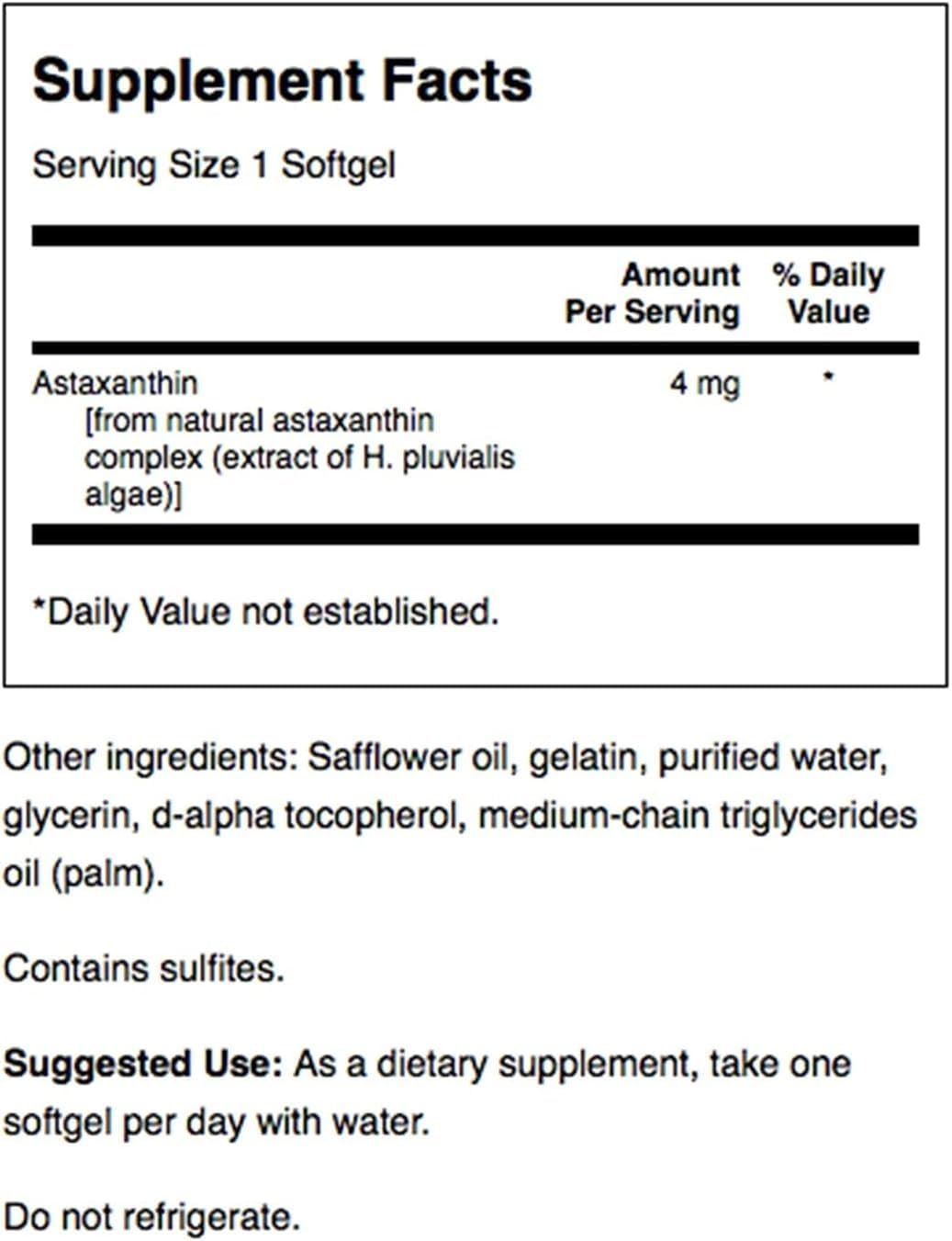 Astaxanthin 4mg Supplement for Eye, Brain, Skin Health - Antioxidant Support Softgels - 60 Count - Espot.com.au