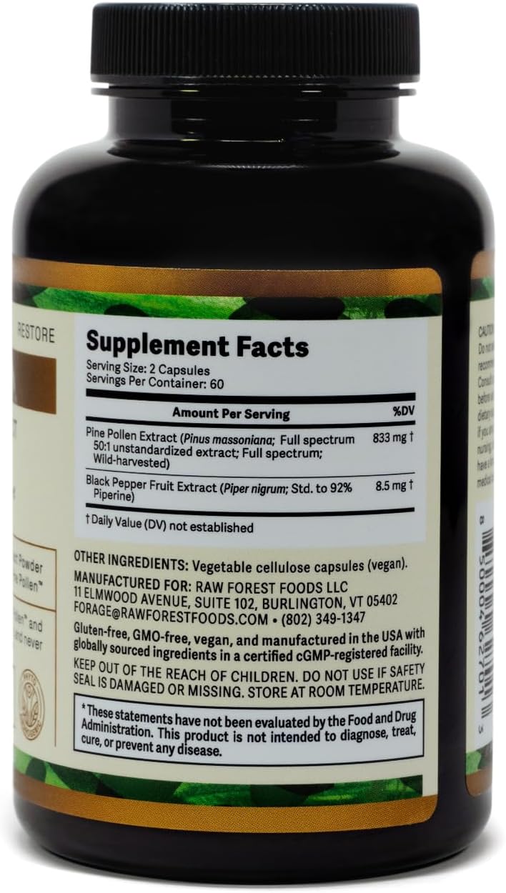 Forest Prana Pine Pollen Extract Capsules - 120 Count Bottle - Premium Mountain Harvest Pine Pollen Supplement - Espot.com.au