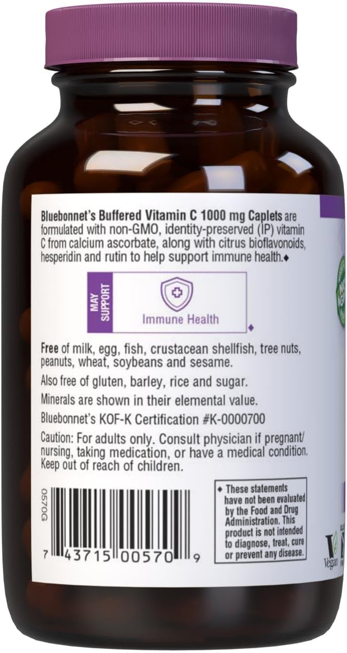 BlueBonnet Nutrition Buffered Vitamin C 1000mg Capsules - Immune Health Support - Soy Free, Gluten Free, NonGMO, Kosher, Dairy Free, Vegan - Citrus Flavor - 90 Count - Espot.com.au