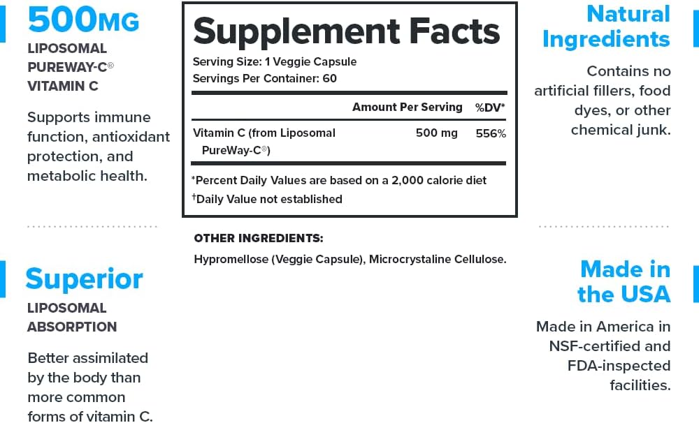 High Absorption Liposomal Vitamin C Supplement for Immune System Support - 60 Capsules for Men and Women - Espot.com.au