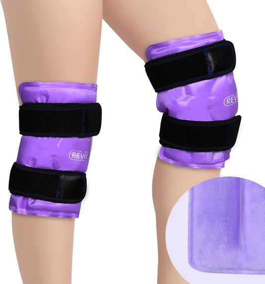Set of 2 REVIX Reusable Knee Ice Pack Wraps for Cold Compression Therapy and Post-Workout Recovery - Gel Ice Packs with Plush Cover - Espot.com.au