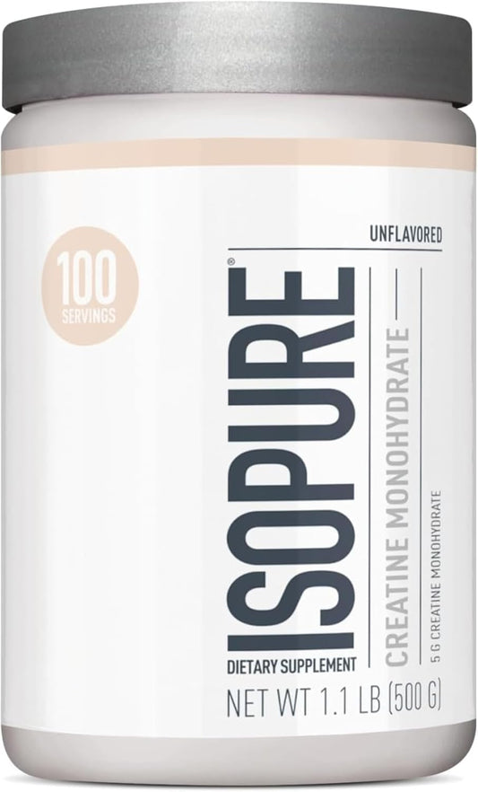 Isopure Creatine Monohydrate Powder - 100% Pure, Sugar Free, Unflavored - 5g Per Serving - 1.1 Lbs - 100 Servings - Espot.com.au