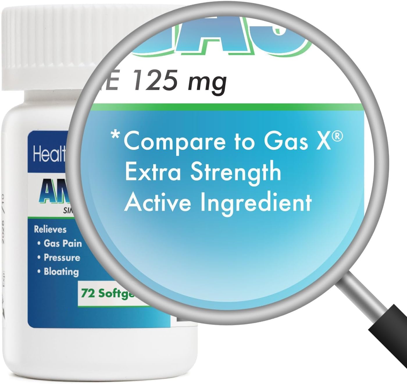 Gas Relief Simethicone 125mg Tablets for Stomach Discomfort and Bloating - Fast Acting Anti Flatulence Formula - 72 Count Pack by HealthA2Z - Espot.com.au