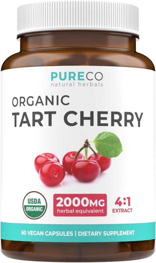 Organic Tart Cherry Capsules - Vegan & Gluten Free - Natural Uric Acid Flush - High Strength 4:1 Extract - 2000mg Equivalent - 60 Capsules - Espot.com.au