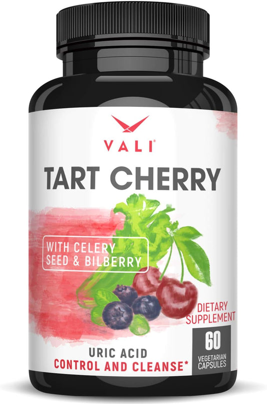Organic Tart Cherry Uric Acid Cleanse Supplement with Celery & Bilberry Extracts for Joint Support & Muscle Health - 60 Capsules - Espot.com.au