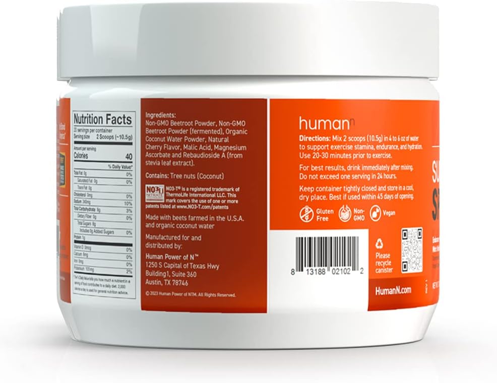 humanN SuperBeets Sport Endurance Pre Workout Powder - NSF Certified - Nitric Oxide Supplement - Wild Cherry Flavor, 20 Servings - Caffeine & Creatine Free Energy Booster - Espot.com.au