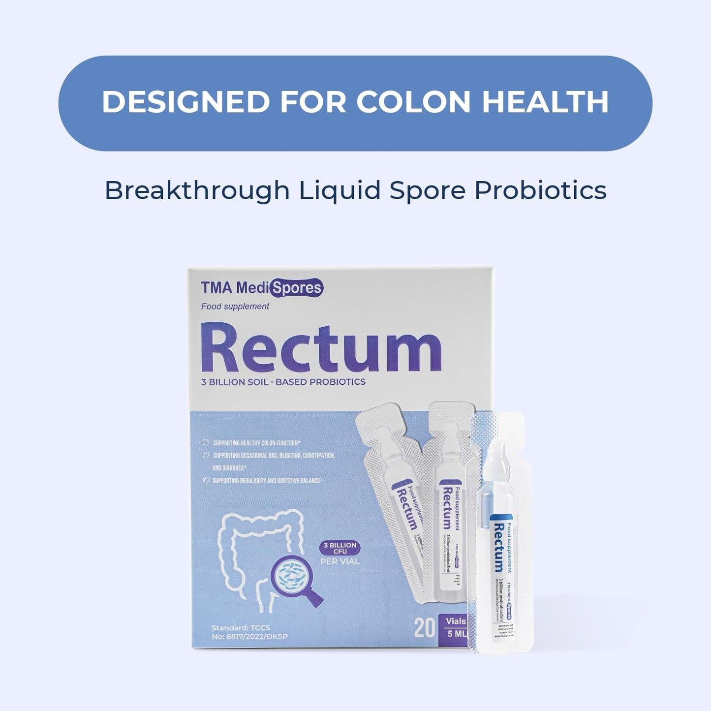 Rectum Soil-Based Probiotic Liquid for Gut Health - Stomach Relief, Bloating Reduction, Immune Support - Daily Drink for Adults and Kids - 20 Vials (3 Billion CFUs per Vial) - Espot.com.au