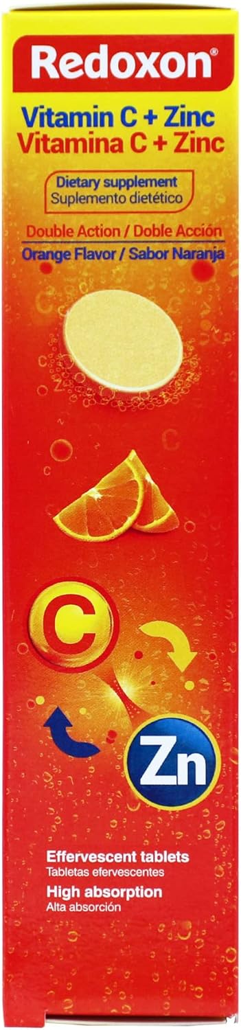 Redoxon Vitamin C + Zinc Effervescent Tablets - Immune System Support - Orange Flavor - 20 Tablets - 2.82 Oz Box - Espot.com.au