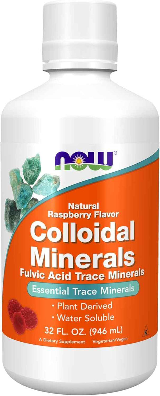 NOW Foods Colloidal Minerals Liquid Supplement, Raspberry Flavor, 32-Ounce - Plant Derived Essential Trace Minerals for Overall Health and Wellness