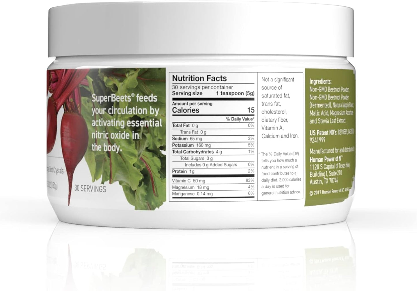 HumanN SuperBeets Beetroot Powder - Natural Nitric Oxide Booster for Heart Health - Non-GMO Superfood Supplement with Original Apple Flavor, 30 Servings - Espot.com.au