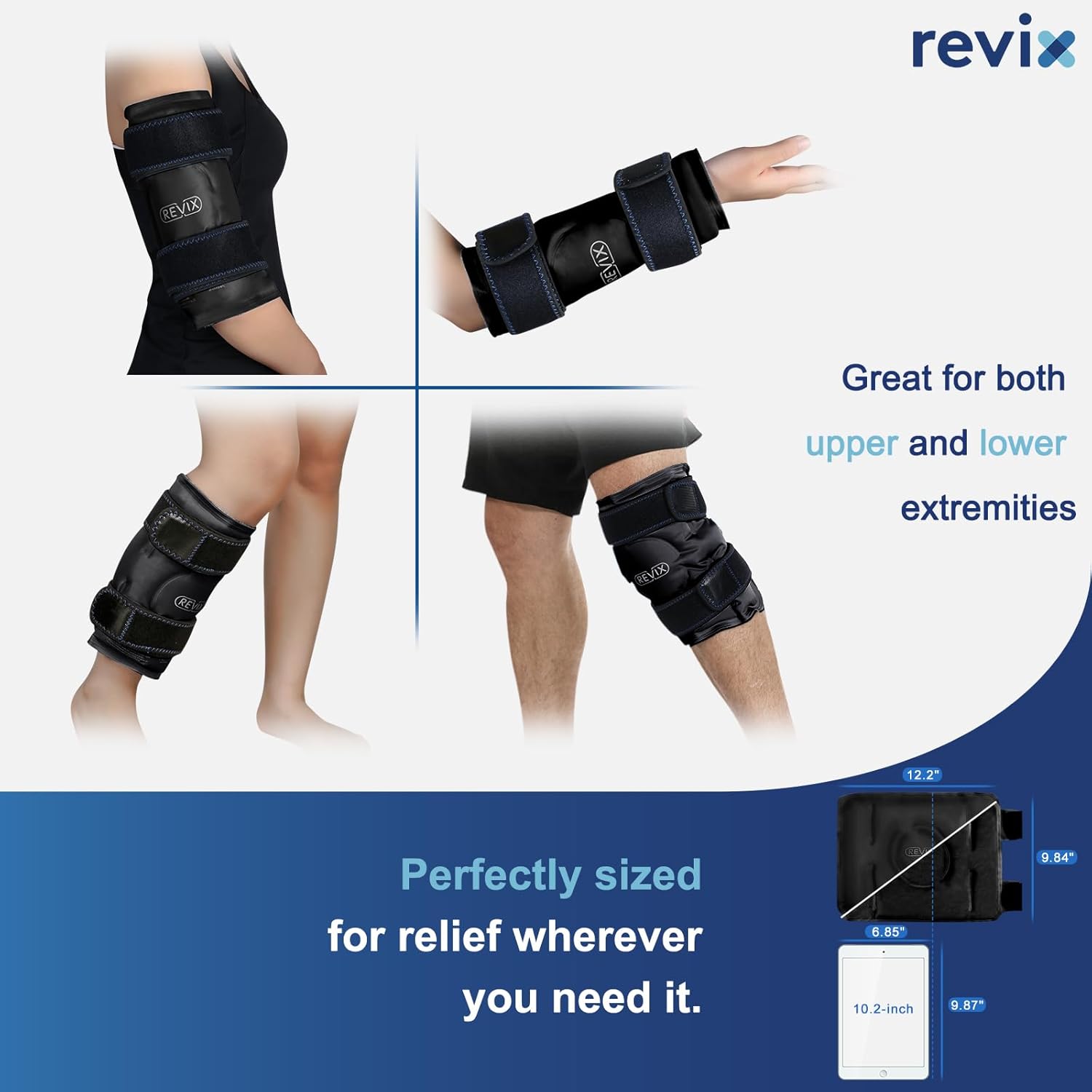 Set of 2 REVIX Reusable Gel Ice Packs for Knee Relaxation, Cold Compression for Flexibility and Recovery, Long-Lasting Cold with Plush Cover - Black - Espot.com.au