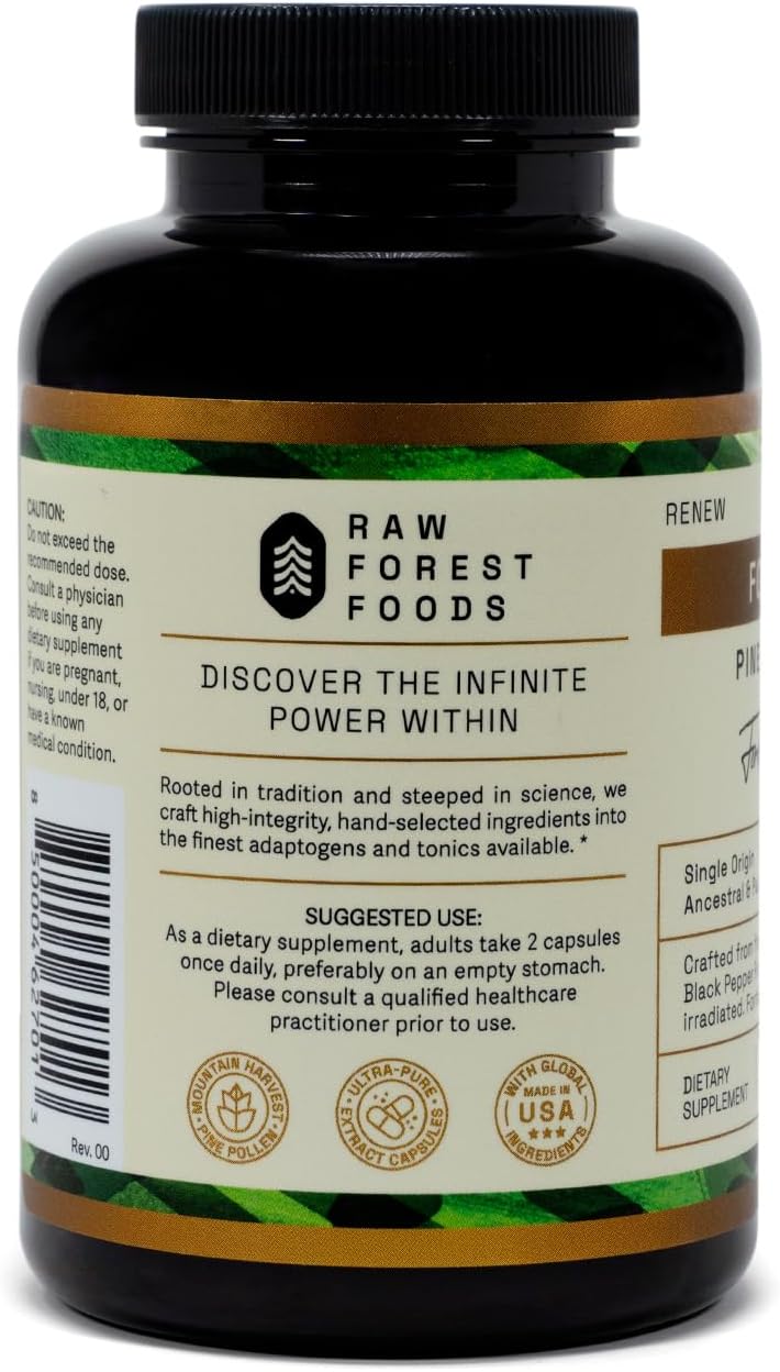 Forest Prana Pine Pollen Extract Capsules - 120 Count Bottle - Premium Mountain Harvest Pine Pollen Supplement - Espot.com.au